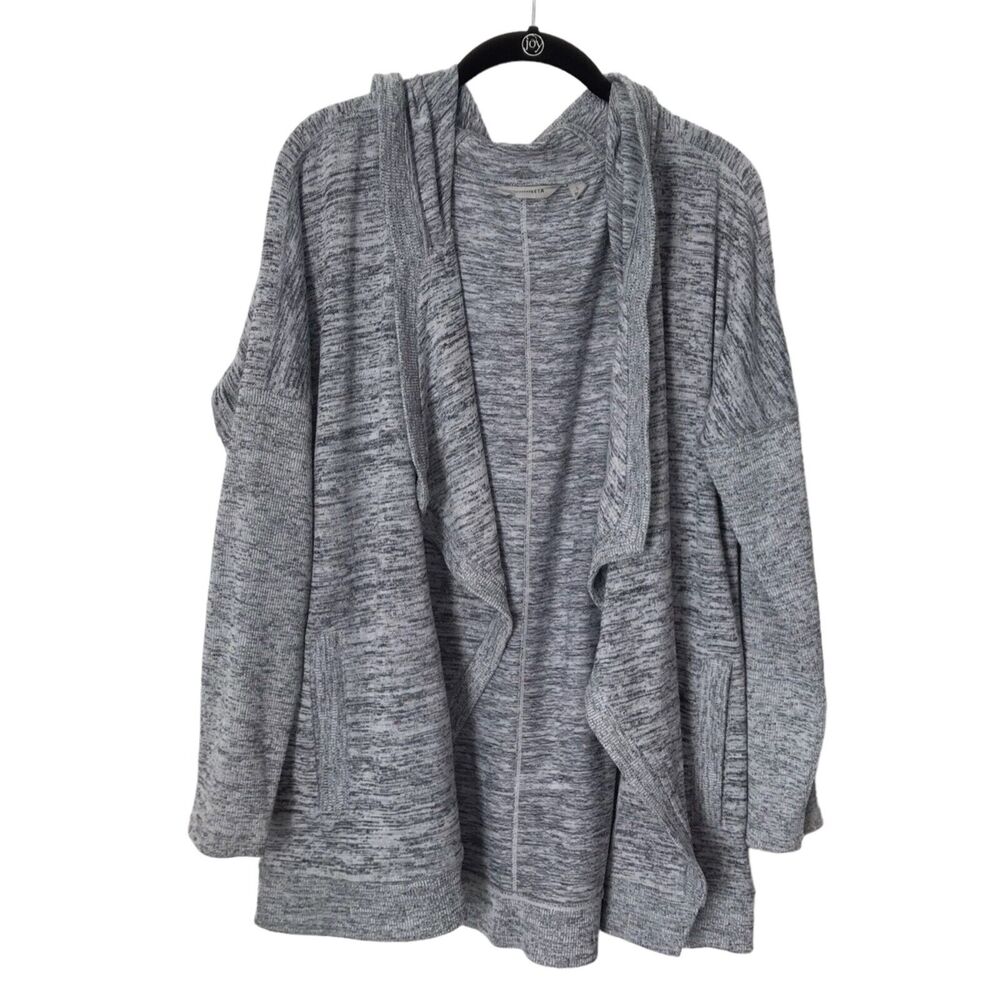 Athleta Sweater Womens Size S Heather Gray Heavy‎ Knit Pockets Open Front Hoodie